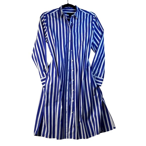 J.Crew Blue White Striped Long-Sleeve Button-Down Shirt Dress XS Preppy Oldmoney - Picture 1 of 13